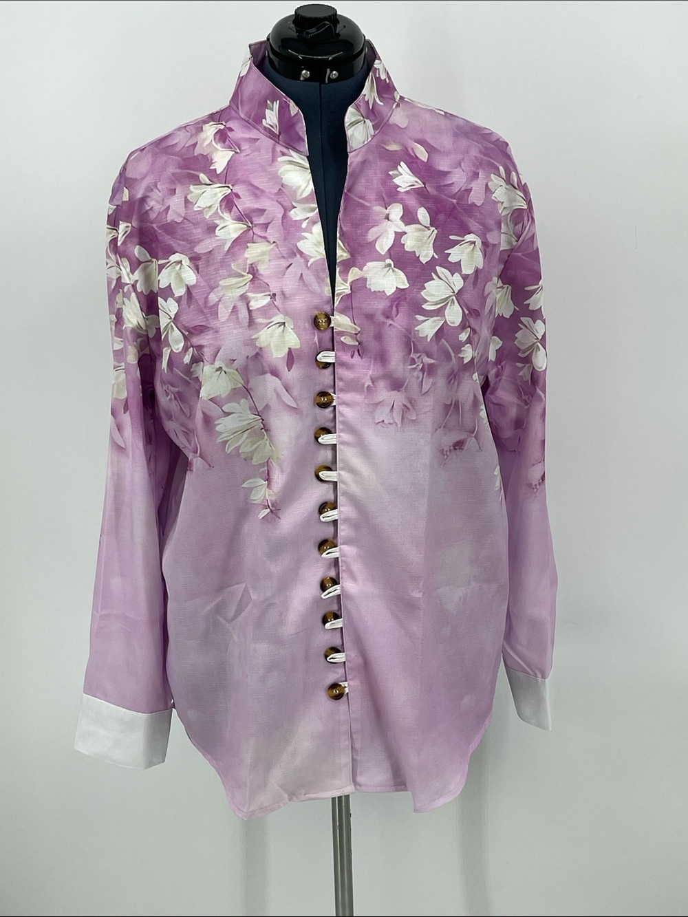 OUKU Lilac Floral VARIEGATED Button-Up Men's Shirt SIZE L LOOP BUTTONHOLES